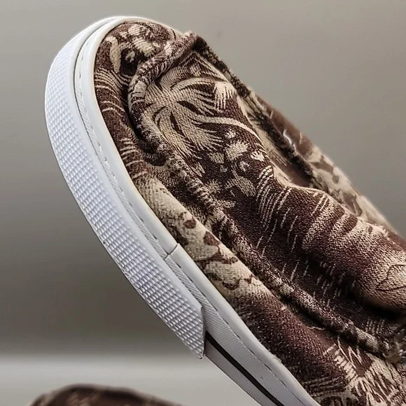 SANUK Sidewalk Surfers Shoes Men's Sz 9 Brown Frayed Palms Canvas Slip-On Beachy - Picture 9 of 10